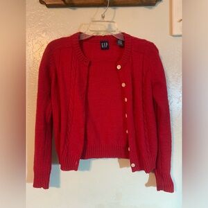 Gap 100% Wool Cherry Red Cable Knit Women’s Size Small Cardigan